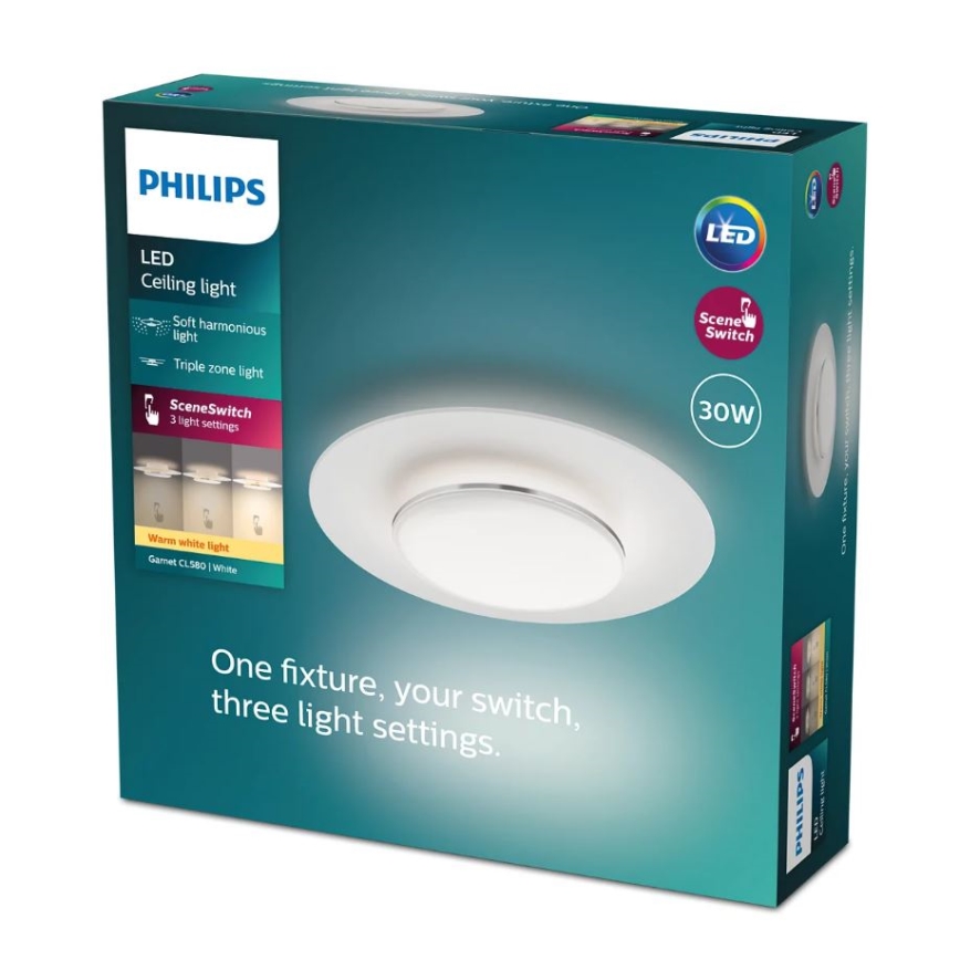 Philips- Iluminação de teto LED com regulação SCENE SWITCH LED/30W/230V 2700K prateado