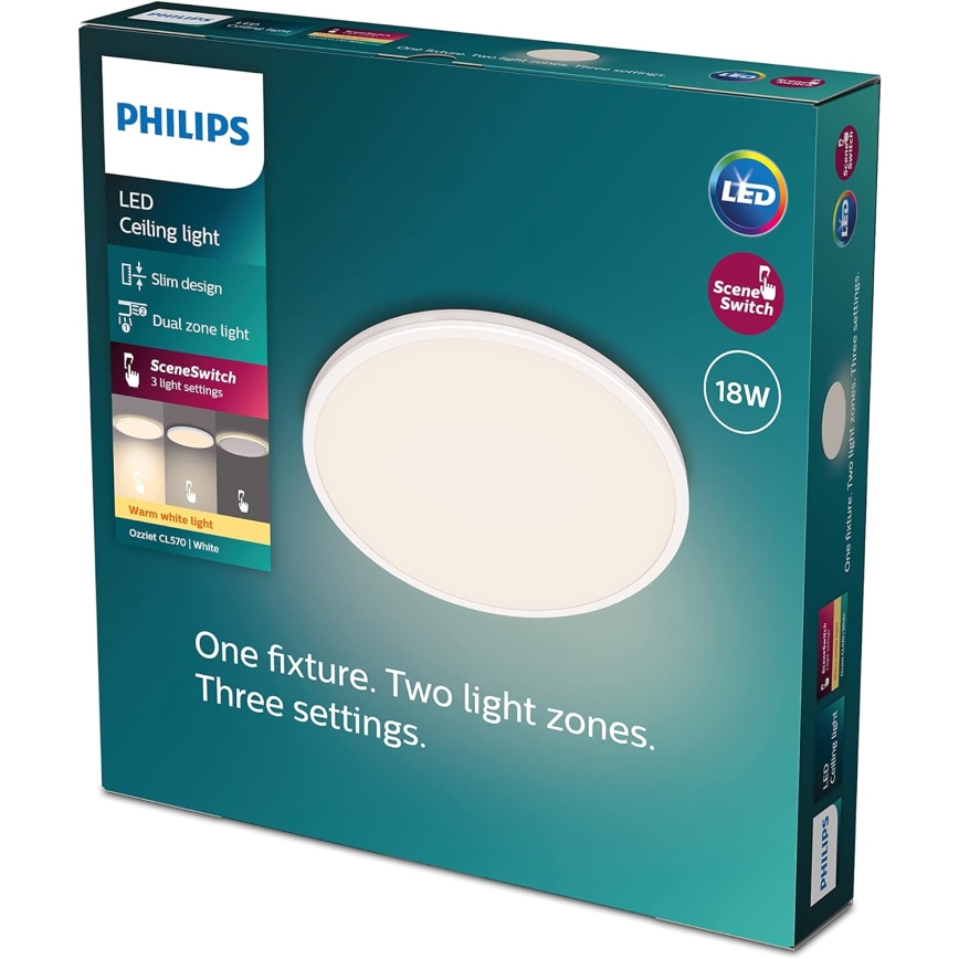 Philips - Iluminação de teto LED com regulação SCENE SWITCH LED/18W/230V diâmetro 30 cm 2700K branco
