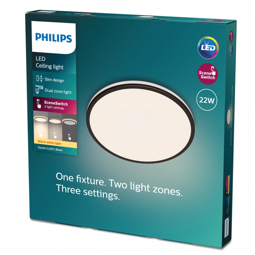 Philips - Iluminação de teto LED com regulação SCENE SWITCH LED/22W/230V diâmetro 40 cm 2700K preto
