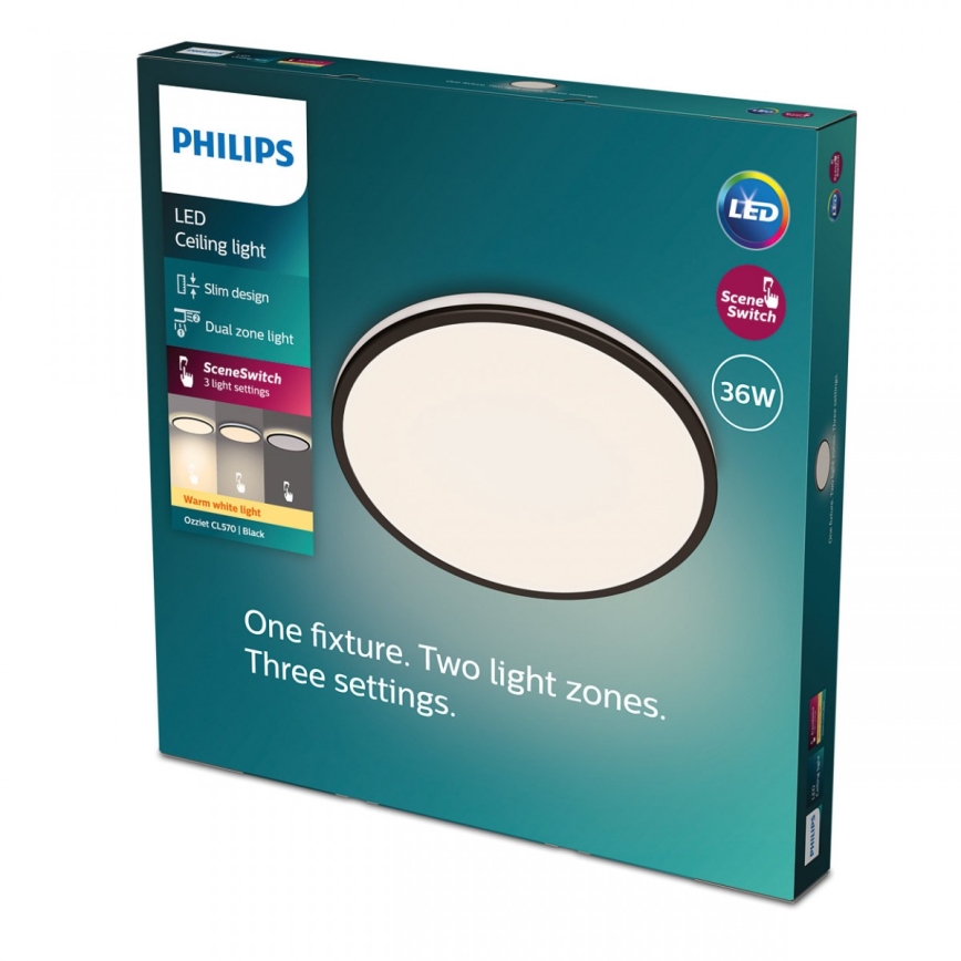 Philips - Iluminação de teto LED com regulação SCENE SWITCH LED/36W/230V diâmetro 50 cm 2700K preto