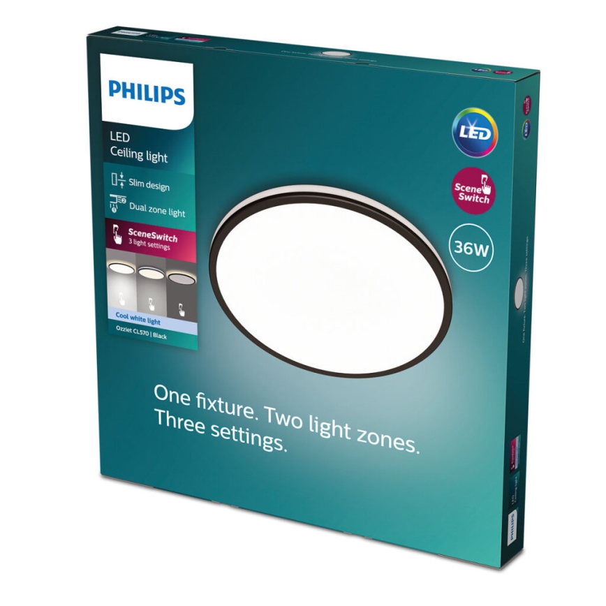 Philips - Iluminação de teto LED com regulação SCENE SWITCH LED/36W/230V diâmetro 50 cm 4000K preto