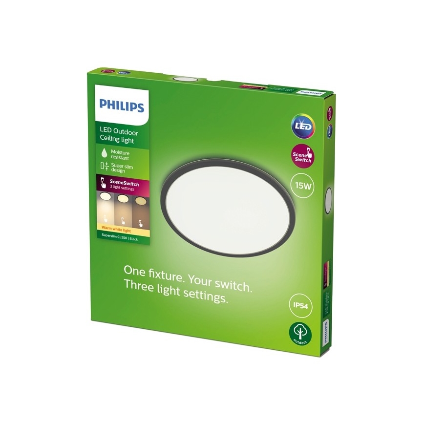 Philips - Iluminação exterior LED com regulação SUPERSLIM SCENE SWITCH LED/15W/230V IP54 preto