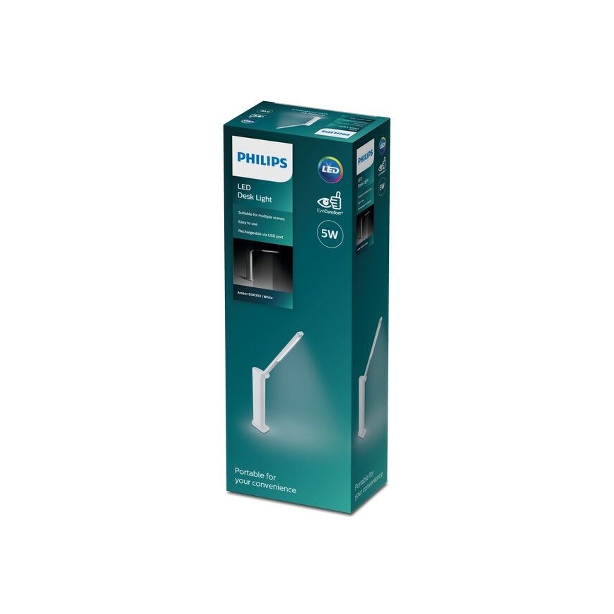 Philips - Lâmpada de mesa tátil LED regulável AMBER LED/5W/5V 1800 mAh branca