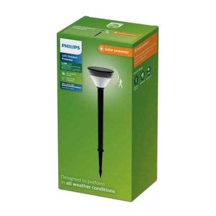 Philips - Lâmpada solar LED com sensor KYNA LED/3,8W/3,7V 800 mAh 2700K IP44 preta