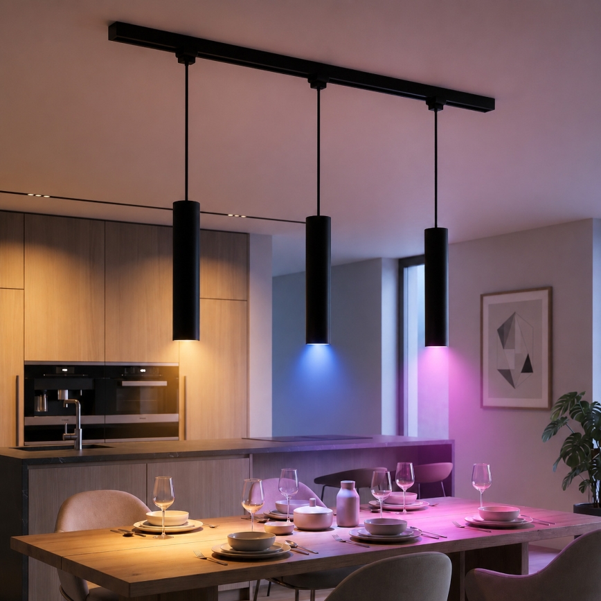 Philips - Lustre LED RGBW regulável suspenso por cabo para sistema de trilhos EASYLINK HUE 3xGU10/4,7W/230V 2200-6500K 1m preto + Hue bridge