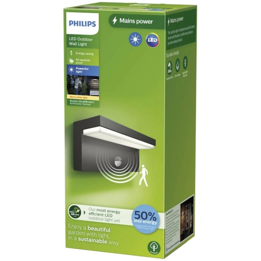 Philips - LED Iluminação de parede exterior com sensor BUSTAN LED/3,8W/230V 2700K IP44