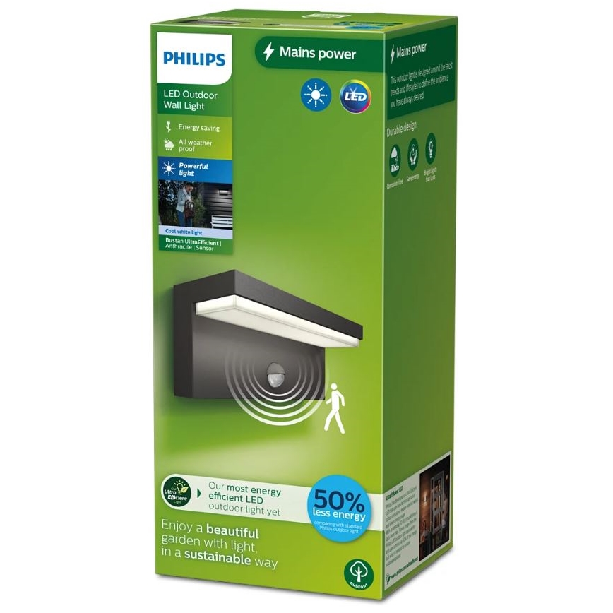 Philips - LED Iluminação de parede exterior com sensor BUSTAN LED/3,8W/230V 4000K IP44