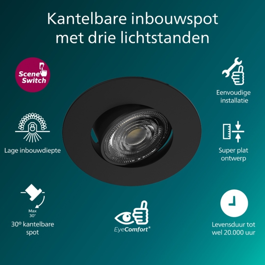 Philips - Luminária de embutir LED dimerizável CILANTRO LED/5W/230V 4000K preta