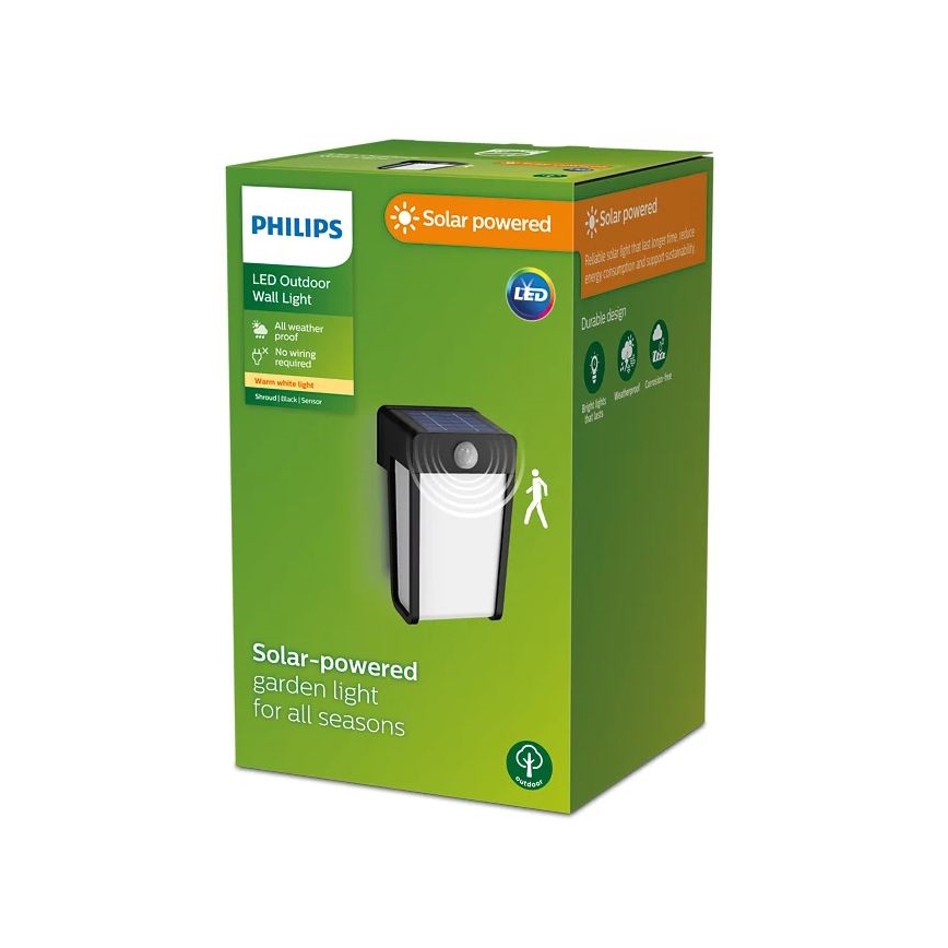 Philips - Luminária de parede solar LED com sensor SHROUD LED/2,3W/3,7V 600 mAh IP44