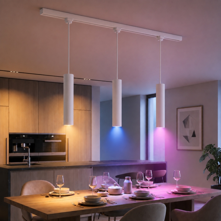 Philips - Lustre LED RGBW regulável, suspenso por cabo para sistema de trilhos EASYLINK HUE, 3x GU10 / 4,7 W / 230 V, 2200-6500 K, 1 m, branco + Hue Bridge