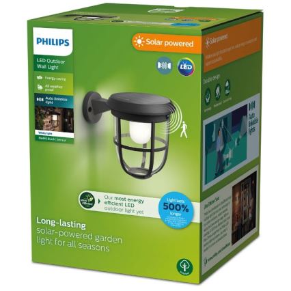 Philips - Luminária de parede solar LED com sensor de movimento e crepúsculo RADII LED/1,3W/3,7V 2000 mAh 3000K IP44