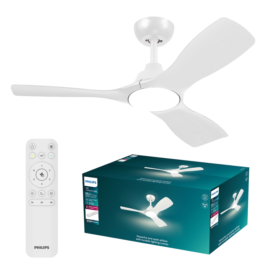 Philips - Ventilador de teto LED dimerizável OLAS LED/24W/230V Ø 106 cm branco + comando remoto