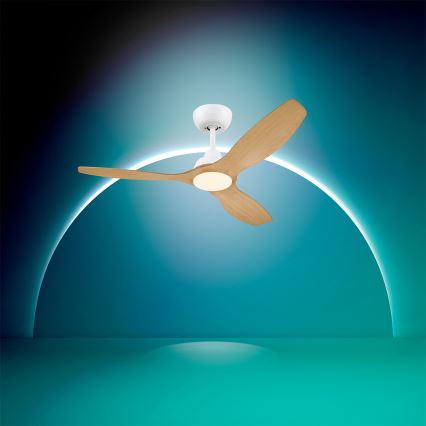 Philips - Ventilador de teto LED regulável OLAS LED/24W/230V Ø 132 cm branco/castanho + controlo remoto