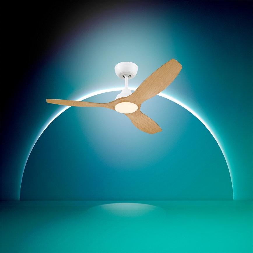 Philips - Ventilador de teto LED regulável OLAS LED/24W/230V Ø 132 cm branco/castanho + controlo remoto