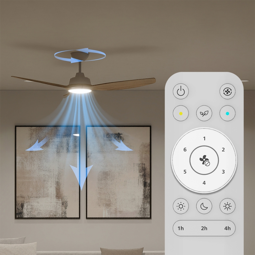 Philips - Ventilador de teto LED regulável OLAS LED/24W/230V Ø 132 cm branco/castanho + controlo remoto