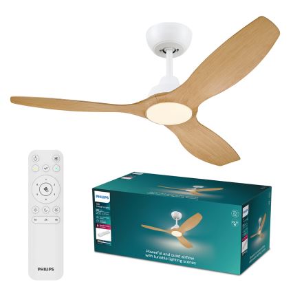 Philips - Ventilador de teto LED regulável OLAS LED/24W/230V Ø 132 cm branco/castanho + controlo remoto