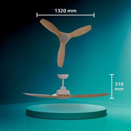 Philips - Ventilador de teto LED regulável OLAS LED/24W/230V Ø 132 cm branco/castanho + controlo remoto