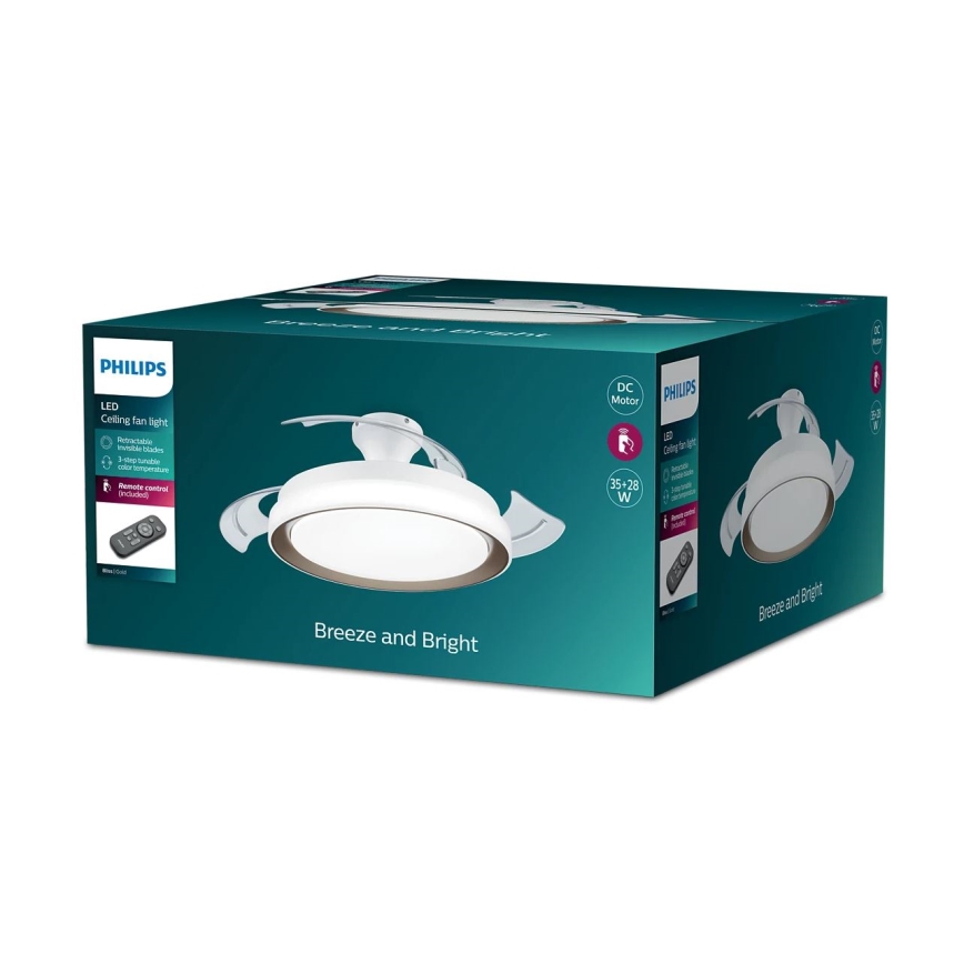 Philips - Candeeiro de teto LED com ventilador LED/35W/230V 5500/4000/2700K dourado + comando remoto