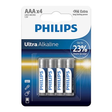 Philips LR03E4B/10 - 4 unidades Pilha alcalina AAA ULTRA ALKALINE 1,5V 1250mAh