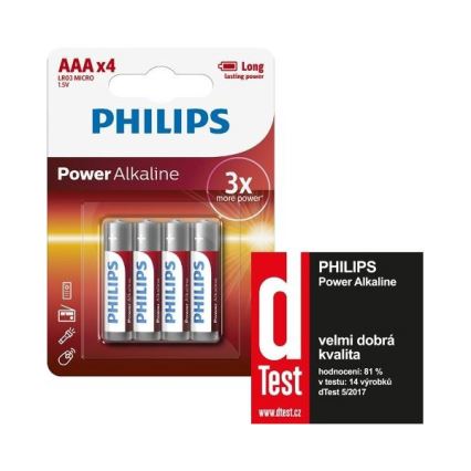 Philips LR03P4B/10 - 4 pçs Pilha alcalina AAA POWER ALKALINE 1,5V 1150mAh