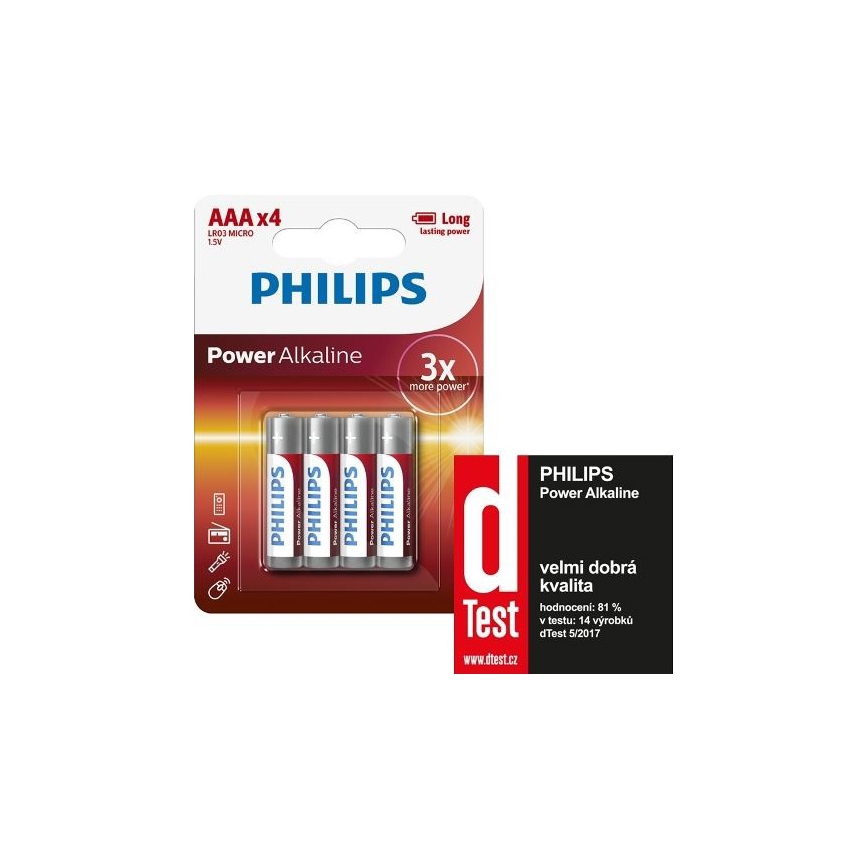 Philips LR03P4B/10 - 4 pçs Pilha alcalina AAA POWER ALKALINE 1,5V 1150mAh