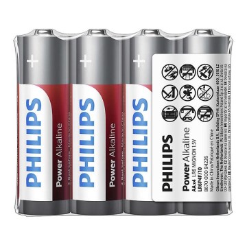 Philips LR6P4F/10 - 4 pçs Pilha alcalina AA POWER ALKALINE 1,5V 2600mAh