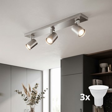 Philips - Luminária com 3 focos LED, acabamento cromado fosco, 3xGU10/20W/230V