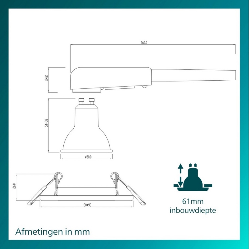 Philips - Luminária de teto embutida PERIDOT 1xGU10/7W/230V preta