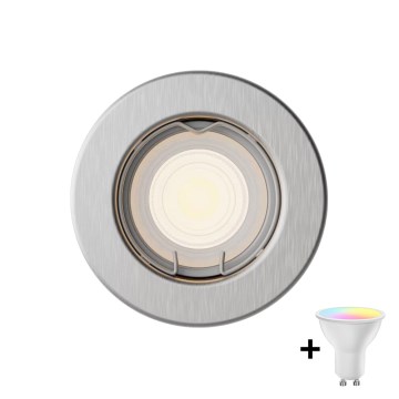 Philips - Luminária LED RGBW regulável de embutir PERIDOT 1xGU10/6W/230V prateada + comando remoto