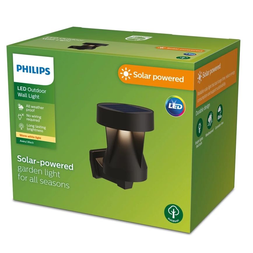 Philips - Luminária de parede solar LED AVERY LED/1,8W/3,7V 2600 mAh 2700K IP44