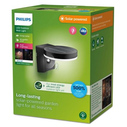 Philips - Luminária de parede solar LED com sensor de movimento e crepúsculo ZONAL LED/1,3W/3,7V 2500 mAh IP44