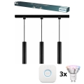 Philips - Lustre LED RGBW regulável suspenso por cabo para sistema de trilhos EASYLINK HUE 3xGU10/4,7W/230V 2200-6500K 1m preto + Hue bridge