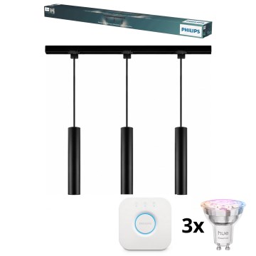 Philips - Lustre LED RGBW regulável suspenso por cabo para sistema de trilhos EASYLINK HUE 3xGU10/4,7W/230V 2200-6500K 1m preto + Hue bridge
