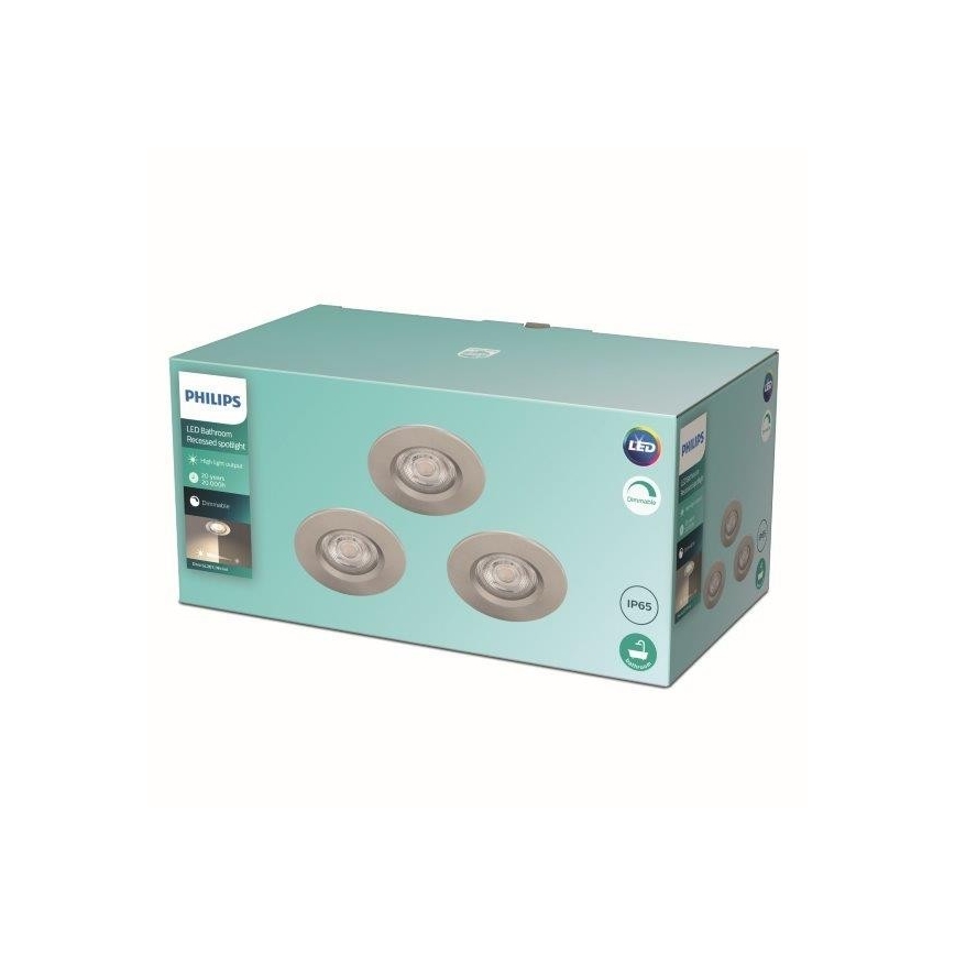 Philips - PACK 3x Iluminação de casa de banho LED com regulação LED/5W/230V 2,700K IP65