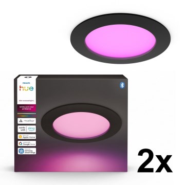 Philips - Pack de 2 luminárias embutidas para casa de banho LED RGBW dimerizáveis Hue SLIM LED/12W/230V 2000-6500K preto IP44