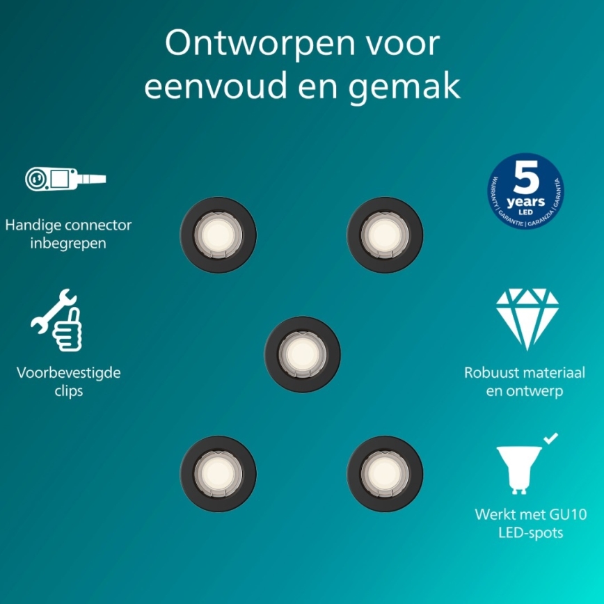 Philips - Pack de 5 luminárias de embutir PERIDOT 1x GU10/7W/230V, acabamento preto