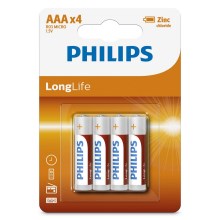 Philips R03L4B/10 - 4 pçs Pilha de cloreto de zinco AAA LONGLIFE 1,5V