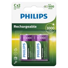 Philips R14B2A300/10 - 2 pçs Pilha recarregável C MULTILIFE NiMH/1,2V/3000 mAh