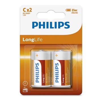 Philips R14L2B/10 - 2 unidades Pilha de cloreto de zinco C LONGLIFE 1,5V 2800mAh