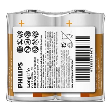 Philips R14L2F/10 - 2 unidades Pilha de cloreto de zinco C LONGLIFE 1,5V 2800mAh