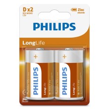 Philips R20L2B/10 - 2 pçs Pilha de cloreto de zinco D LONGLIFE 1,5V 5000mAh