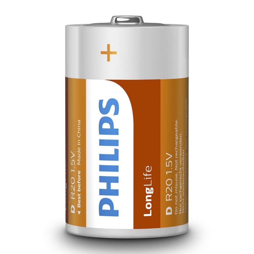 Philips R20L2B/10 - 2 unidades Pilha de cloreto de zinco D LONGLIFE 1,5V 5000mAh