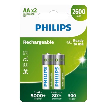 Philips R6B2A260/10 - 2 unidades Pilhas recarregáveis AA MULTILIFE NiMH/1,2V/2600 mAh