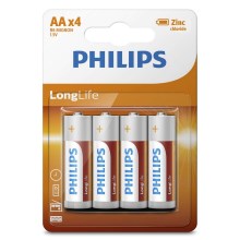 Philips R6L4B/10 - 4 pçs Pilha de cloreto de zinco AA LONGLIFE 1,5V