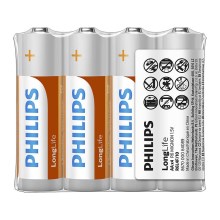 Philips R6L4F/10 - 4 pçs Pilha de cloreto de zinco AA LONGLIFE 1,5V 900mAh