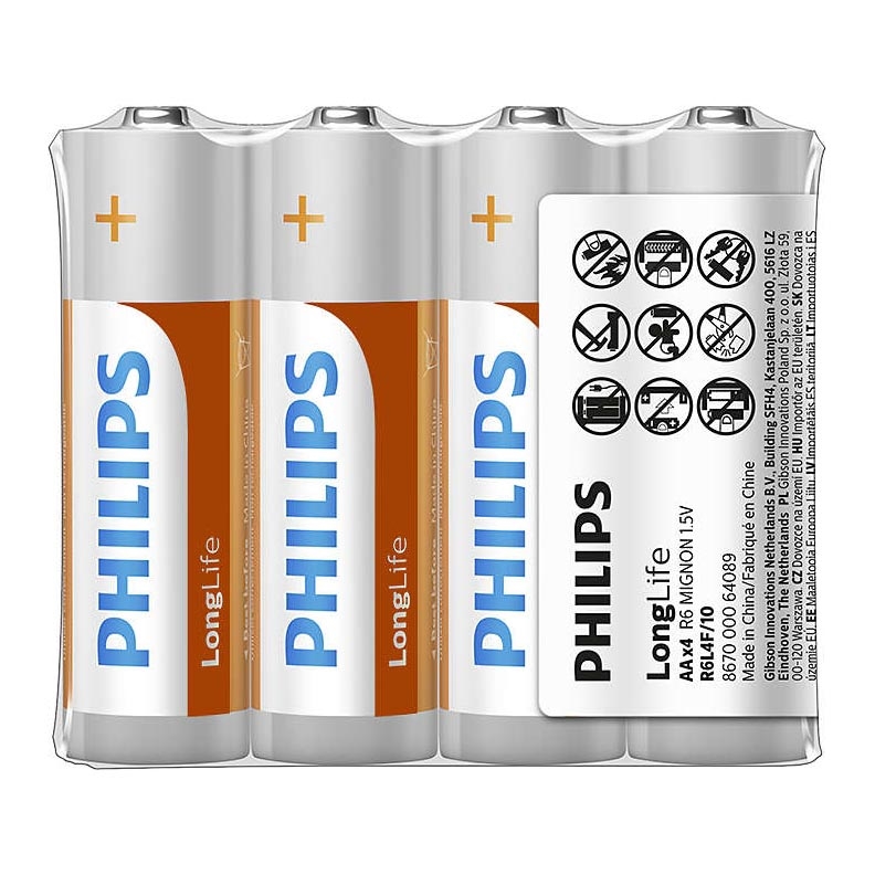 Philips R6L4F/10 - 4 unidades Pilha de zinco-cloreto AA LONGLIFE 1,5V 900mAh