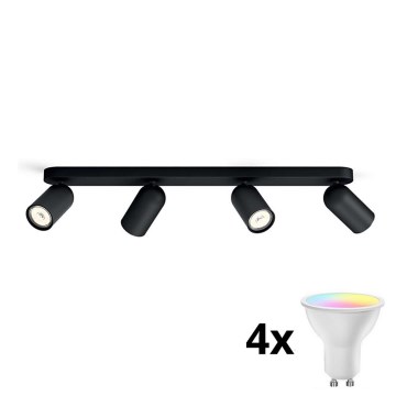 Philips - Spot LED RGBW dimerizável PONGEE 4xGU10/4,8W/230V 3000K preto + controlo remoto