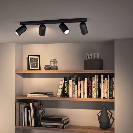 Philips - Spot LED RGBW dimerizável PONGEE 4xGU10/4,8W/230V 3000K preto + controlo remoto