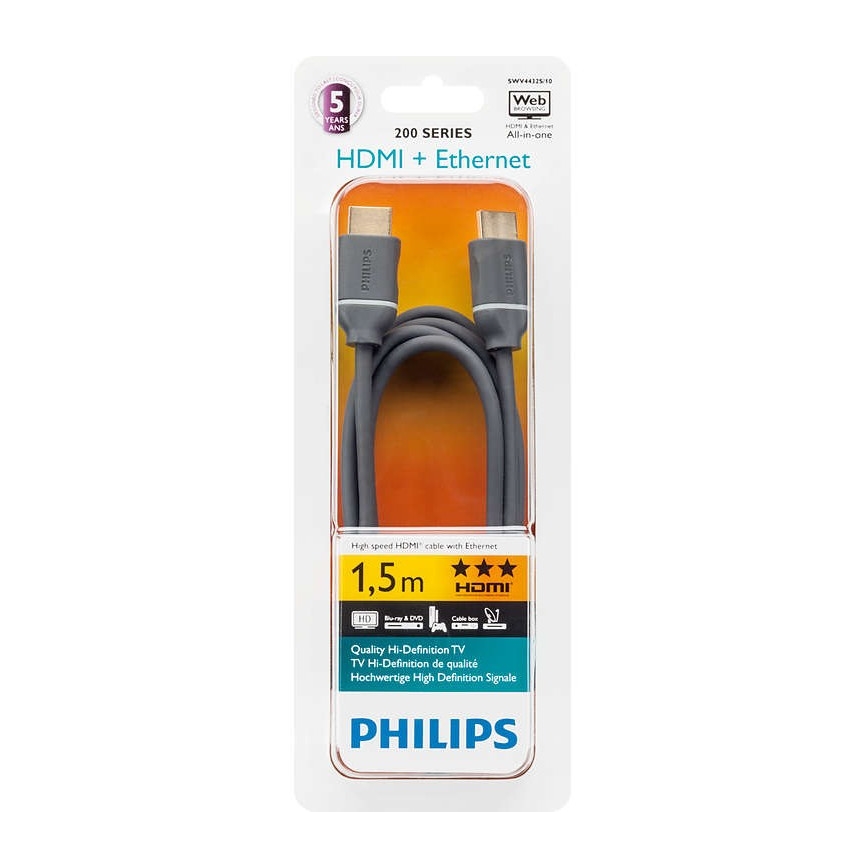 Philips SWV4432S/10 - Cabo HDMI com Ethernet, HDMI 1,4 A conector 1,5m cinzento