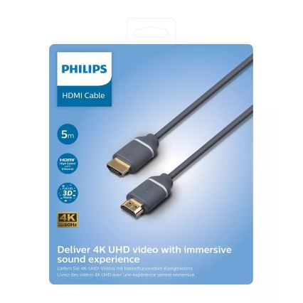 Philips SWV5650G/00 - Cabo HDMI com Ethernet, HDMI 2.0 A conector 5m cinzento
